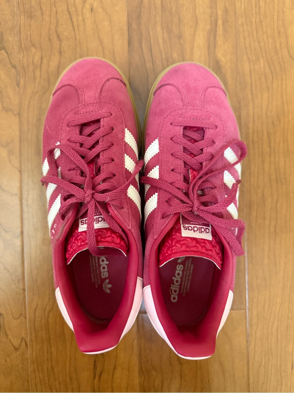 adidas Women’s Gazelle Platform Sneaker - Magenta with White Stripes - Picture 3 of 3